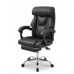 Executive Office Chair with Foot Rest, Adjustable Height High Back Reclining Gaming Chair in Black PU Leather with Metal & Wo