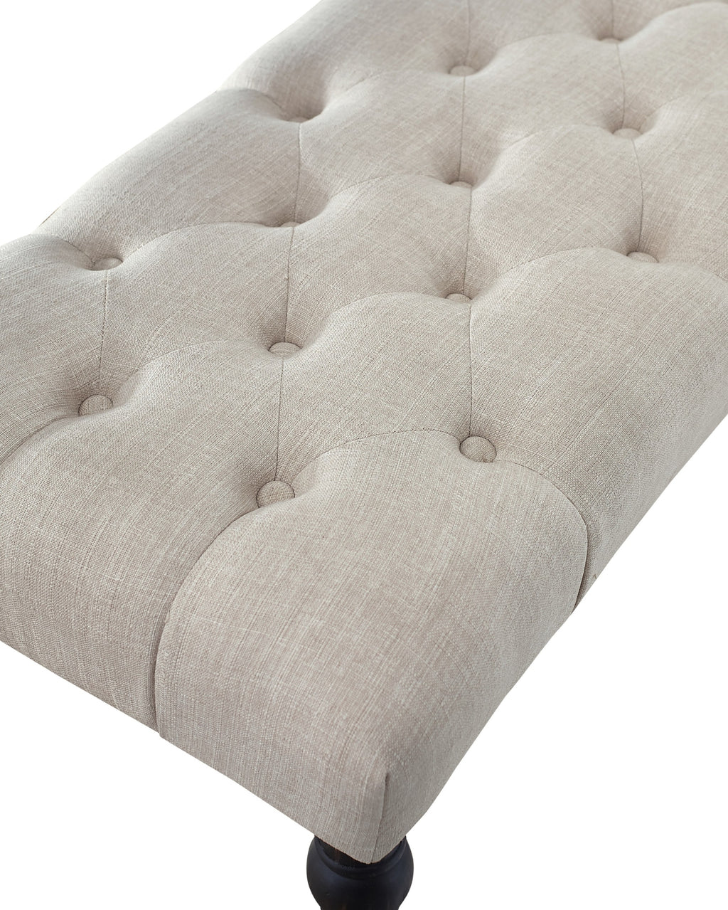 Leviton Fabric Tufted Turned Leg  Dining Bench, Tan - Grand Goldman Shop