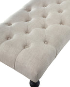 Leviton Fabric Tufted Turned Leg  Dining Bench, Tan - Grand Goldman Shop