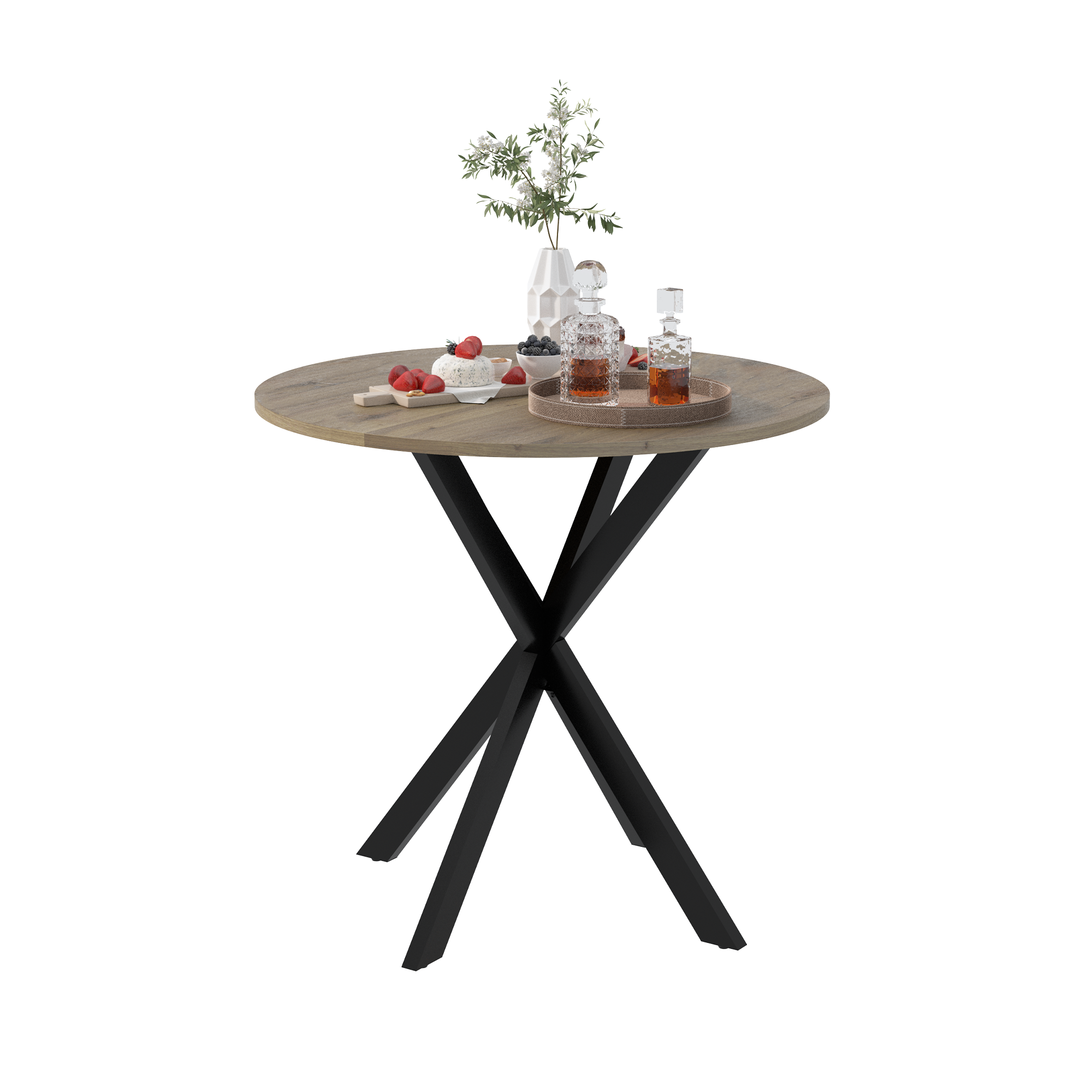 Modern 31.5 Inch Round Dining Table in Rustic Brown with Black Metal Legs, MDF Top for 2-4 People, Compact Kitchen or Dining Room Table - Grand Goldman Shop