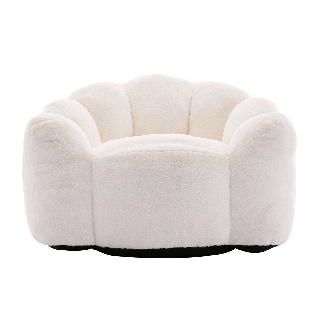 Lotus Style Compression Sofa Adult Bean Bag with Pull Ring, White Plush, 43.7 x 39.76 x 26.77 inches, No Installation Required - Grand Goldman Shop