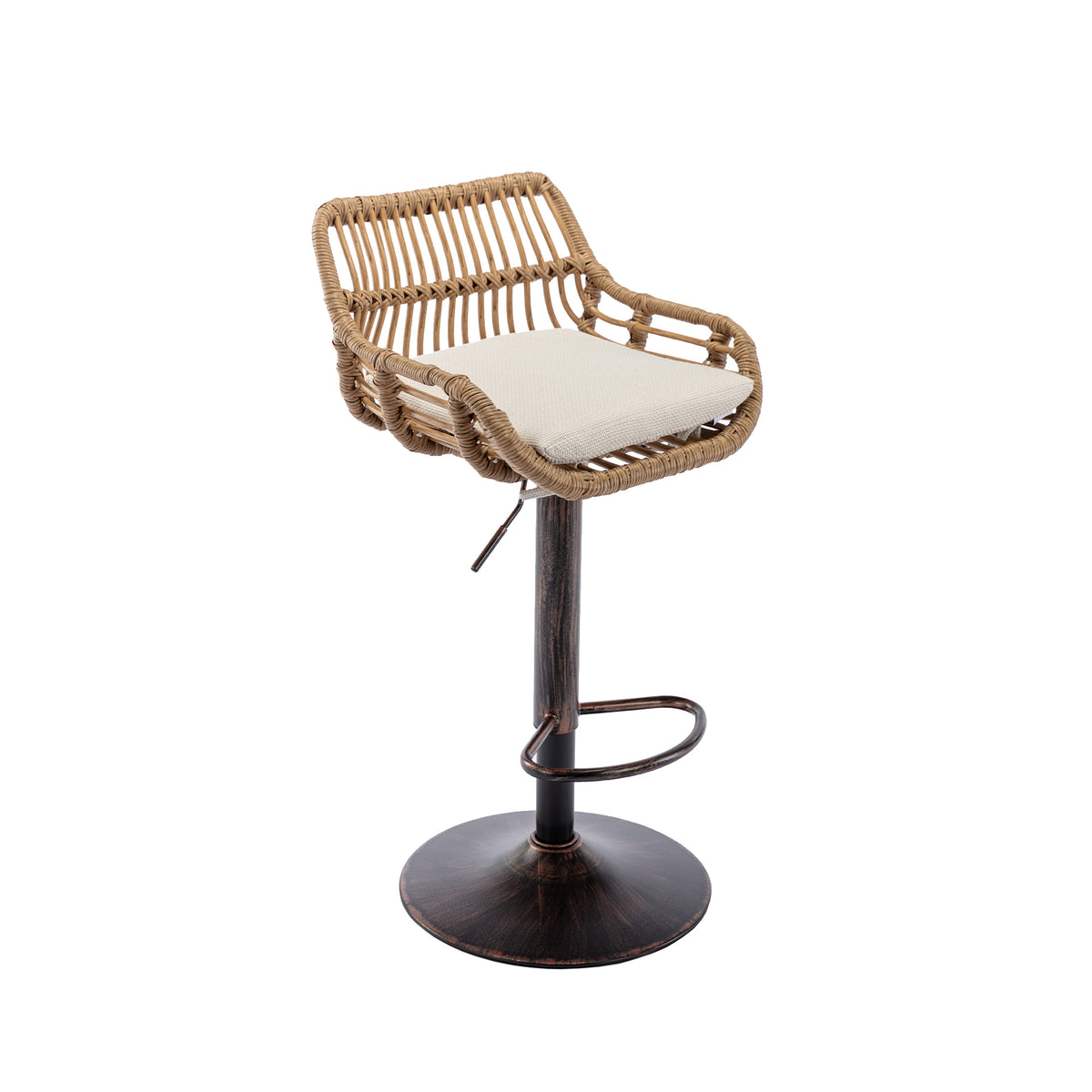 COOLMORE Modern Swivel Bar Stools Set of 2 with Adjustable Counter Height and Footrest in Beige Linen - Grand Goldman Shop