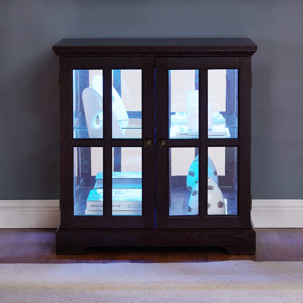 LED Curio Display Cabinet,Antique Display Cabinet with Adjustable Shelves,Retro Design Quality Showcase with Lattice Doors Elegant Bookcase and Storage Cabinet for Home Decor and Organization CHE - Grand Goldman Shop