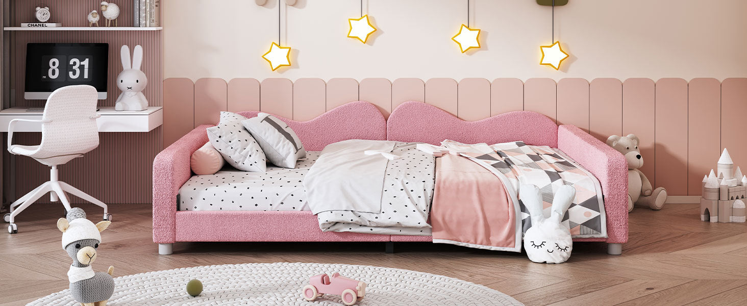 Full size Upholstered Daybed, Sherpa Fabric Sofabed with Cloud-Shaped Backrest, No Box-spring Needed, Pink(Old SKU: WF532069AAH) - Grand Goldman Shop