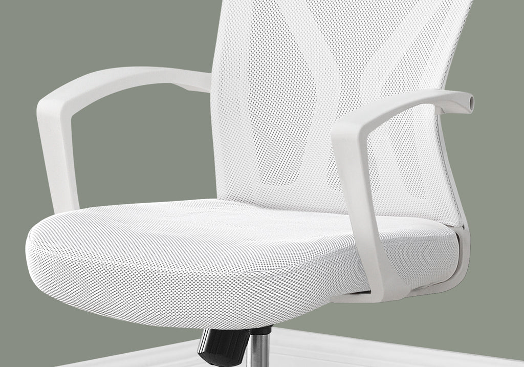 Office Chair, Adjustable Height, Swivel, Ergonomic, Armrests, Computer Desk, Work, White Mesh, Chrome Metal, Contemporary, Mo