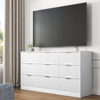 White 9 Drawer Dresser, 63' Large Deep Chest of Drawers, Wooden Dresser Storage Cabinet with 9 Drawers for Bedroom, Long Dressers for Living Room, Hallway, Drawer panel with wavy patterns - Grand Goldman Shop