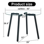 Modern simple style round transparent tempered glass table, tempered glass table top, black metal legs, suitable for kitchen, dining room and living room, 42 '*42' *29.5 '1123r - Grand Goldman Shop
