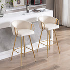 26 Inch Set of 2 Bar Stools,with Chrome Footrest and Base Velvet + Golden Leg Simple Bar Stoo,CREAM - Grand Goldman Shop