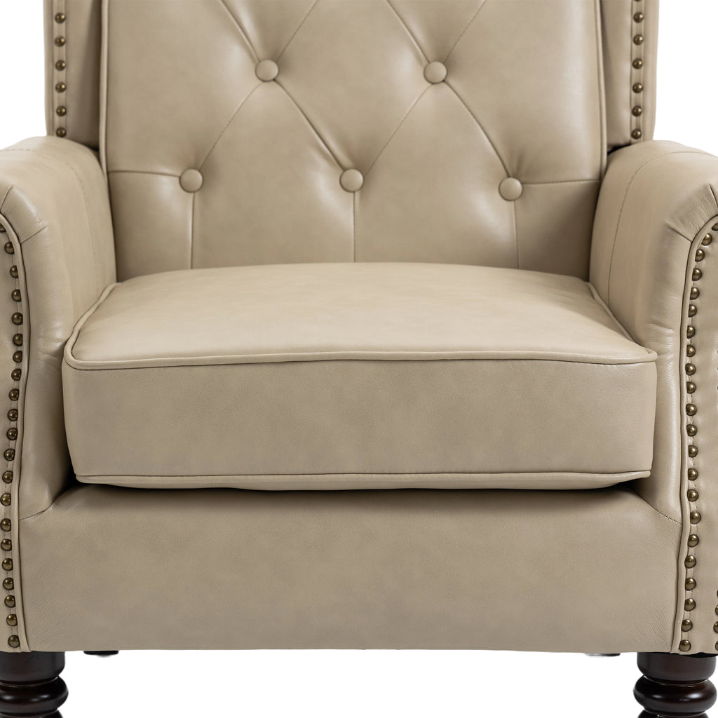 Modern Accent Chair Lounge Chair with Sturdy Wood Legs in Camel PU Leather for Living Room and Bedroom - Grand Goldman Shop