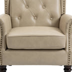 Modern Accent Chair Lounge Chair with Sturdy Wood Legs in Camel PU Leather for Living Room and Bedroom - Grand Goldman Shop
