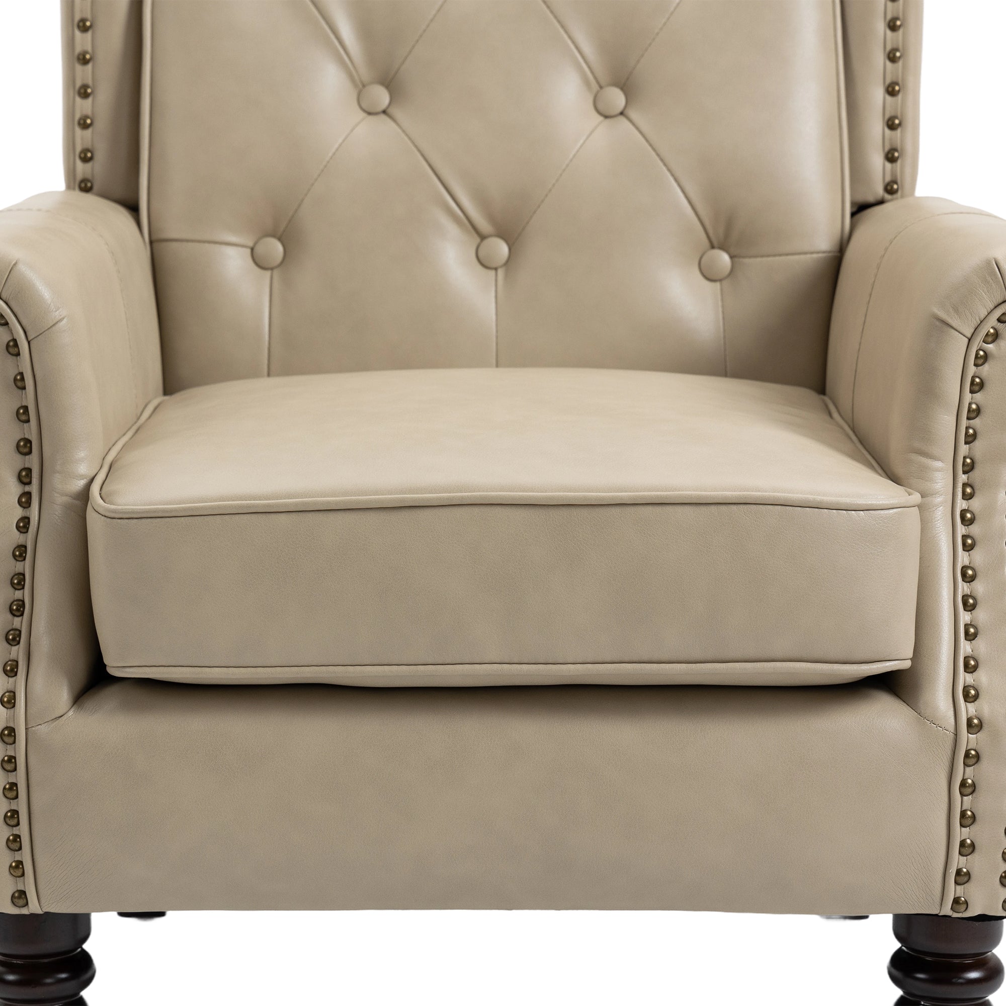 Modern Accent Chair Lounge Chair with Sturdy Wood Legs in Camel PU Leather for Living Room and Bedroom - Grand Goldman Shop