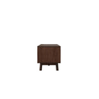 Mid Century Modern TV Stand for 80' TVs with Sliding Doors and Drawers, Dark Brown Rattan Accent Storage Unit in Solid Wood and MDF, 70.87' L x 15.35' W x 18.11' H - Grand Goldman Shop