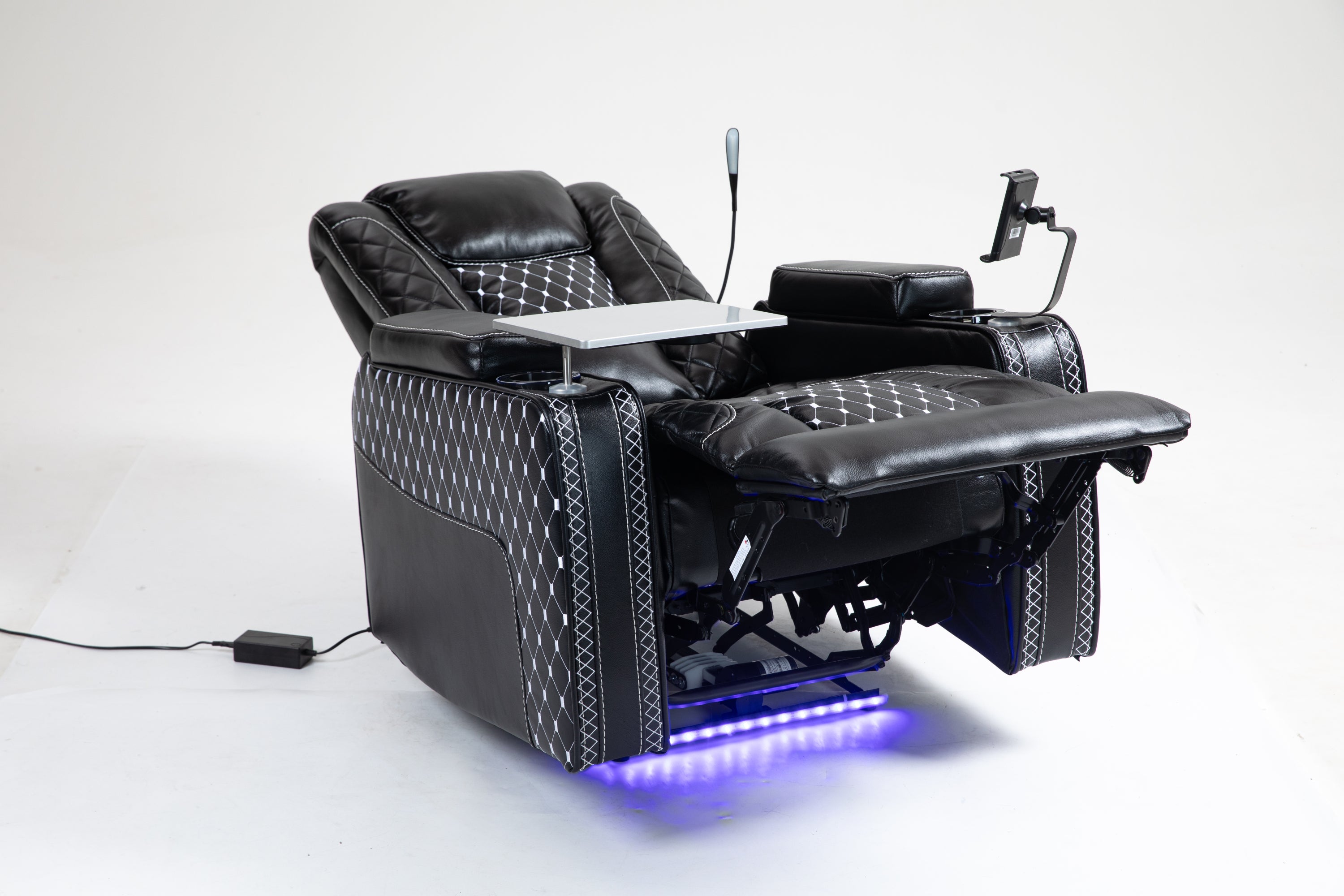 Power Zero Gravity Recliner with Multifunctional Features - Storage Armrest & Cup Holder - Laptop Table & Phone Holder- Reading Light & LED - Infinite Position Recline for Living Room & Office - Grand Goldman Shop