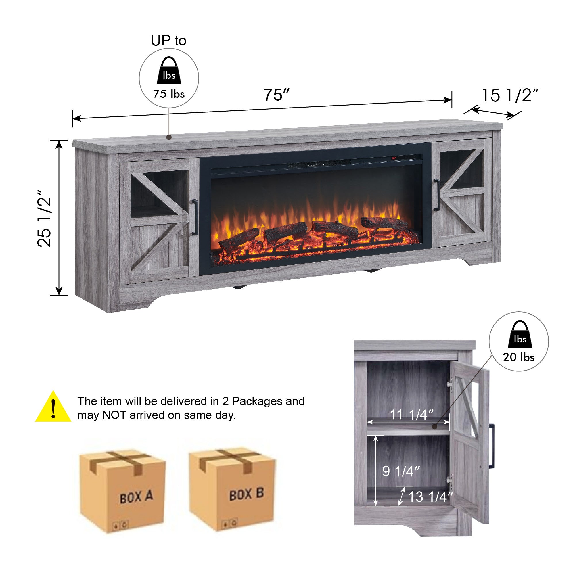 75' Fireplace TV Stand for TVs up to 80',with 44' Electric Fireplace - Grand Goldman Shop