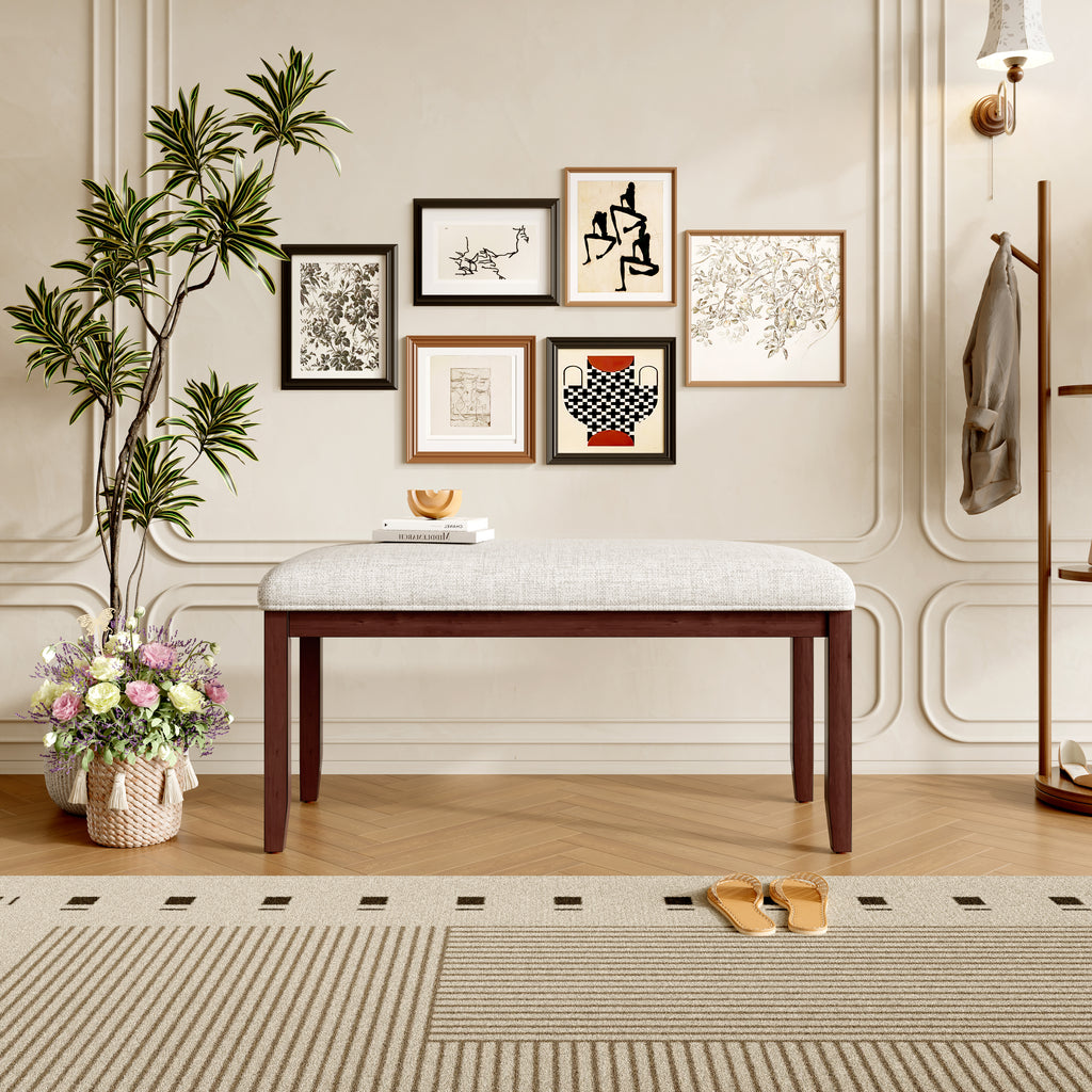 Upholstered Bench for Bedroom End of Bed,38-inch Entryway Bench for Living Room,Dining Bench with Padded Seat and Solid Wood Leg for Kitchen Bedroom,Indoor and Hallway (Bench, Beige+Cherry) - Grand Goldman Shop