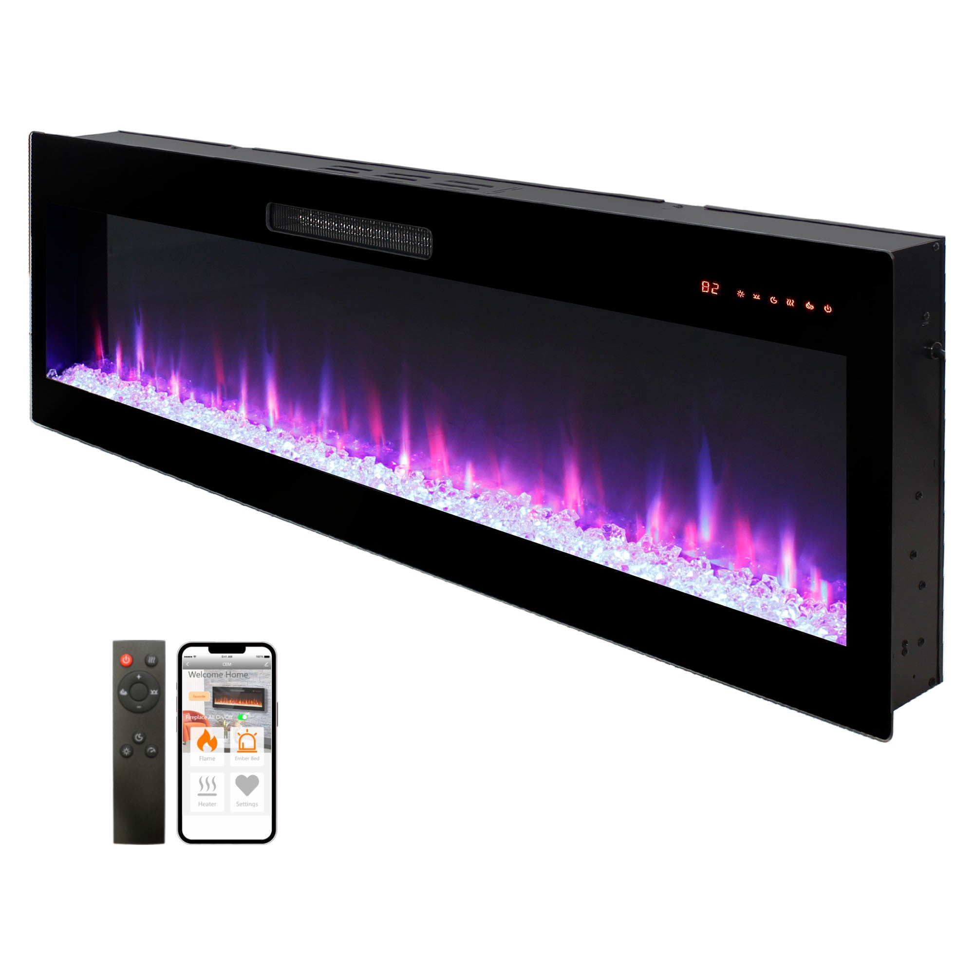 Smart 60' WiFi-Enabled Electric Fireplace Heater, Recessed in-Wall and Wall-Mounted - Grand Goldman Shop