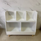 Modern Kids Bookshelf and Toy Organizer with 5 Cubbies, 2-Tier Wooden Open Bookcase, White MDF and Pine Legs - Grand Goldman