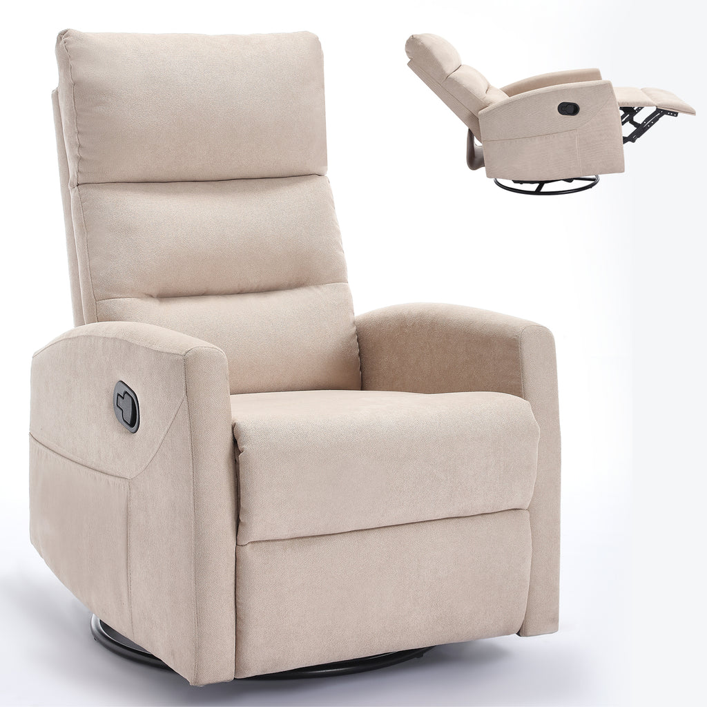 Manual Recliner Chair with Rocker and Swivel in Fabric for Living Room, Beige - Grand Goldman Shop