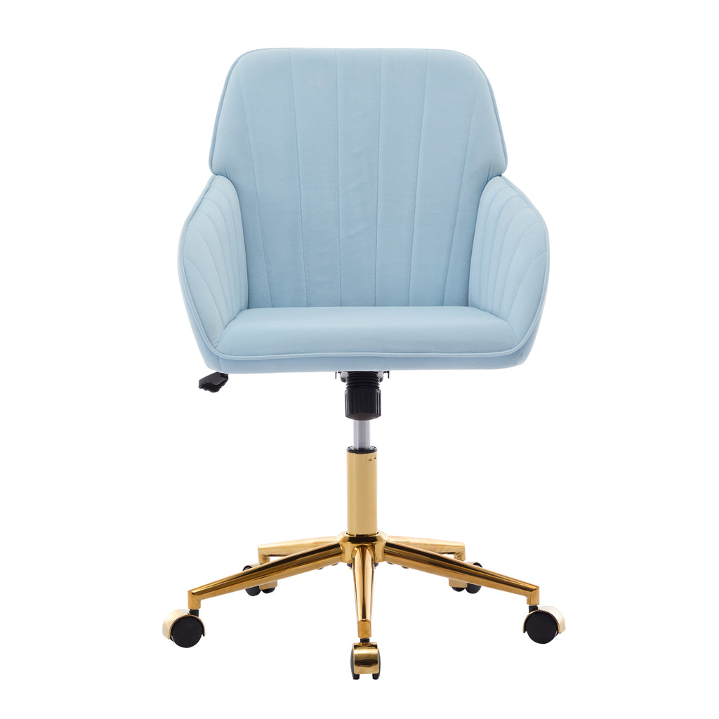 TY Adjustable Office Chair, Ergonomic Swivel Chair with Golden Base, Baby Blue Velvet, Comfortable for Long Sitting - Grand G