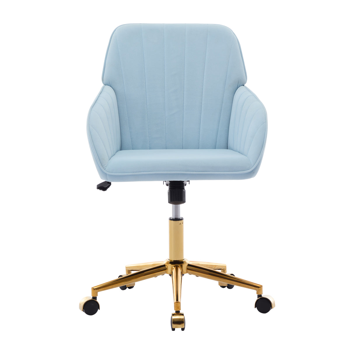 TY Adjustable Office Chair, Ergonomic Swivel Chair with Golden Base, Baby Blue Velvet, Comfortable for Long Sitting - Grand G
