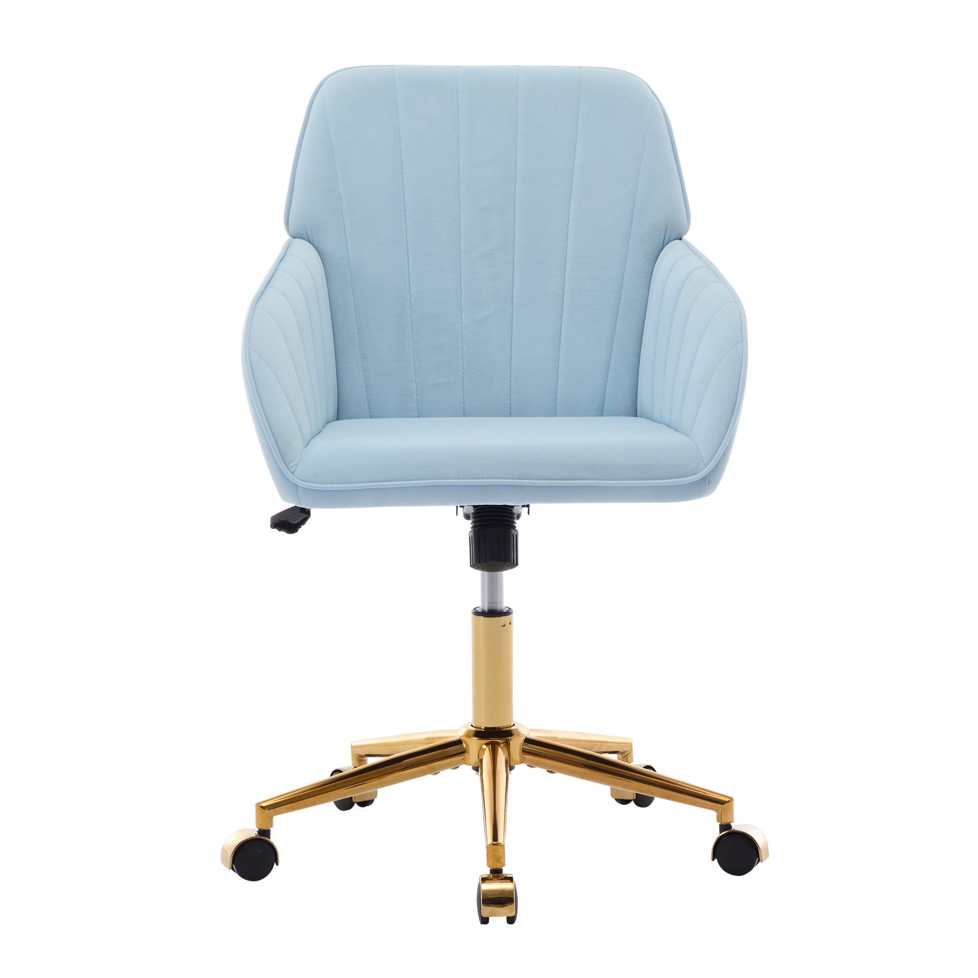 TY Adjustable Office Chair, Ergonomic Swivel Chair with Golden Base, Baby Blue Velvet, Comfortable for Long Sitting - Grand G
