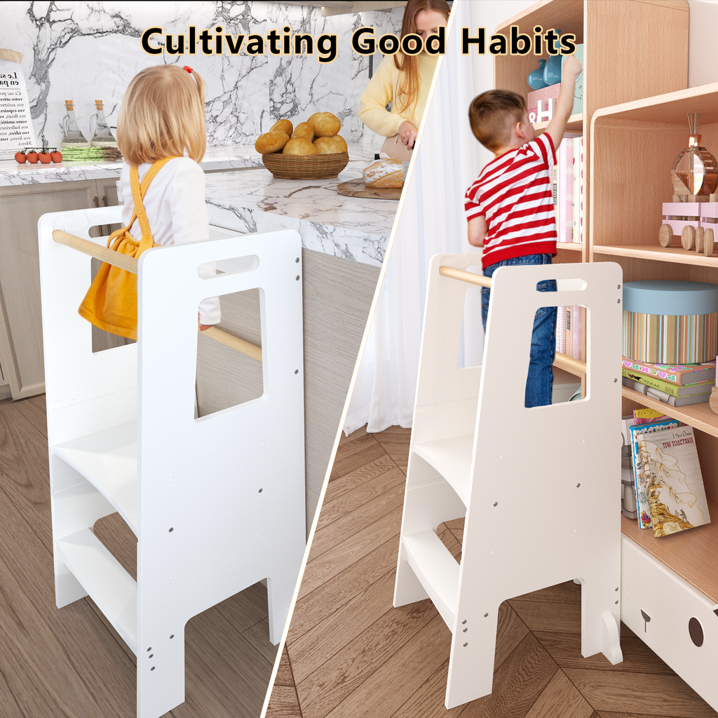 Kids Standing Tower, Child Kitchen Step Stool Toddler Wood Stepping Stool - Children's Montessori Stool - Adjustable Height, 