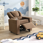 Sally Deluxe Kids Recliner Chair with Cup Holder and Footrest in Brown Velvet | Premium Home Decor - Grand Goldman