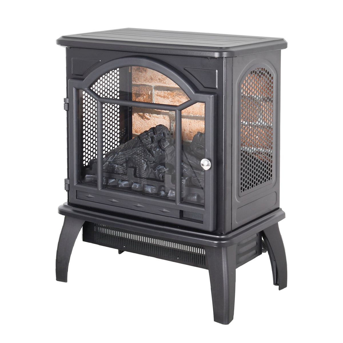 Antique Black 3D Flame Electric Infrared Quartz Fireplace Stove with Remote Control, Tempered Glass and Sheet Metal, 18 Inch - Grand Goldman Shop