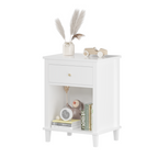 26.77''H White Wooden Nightstand with One Drawer and Shelf, Golden Handle, MDF Construction for Kids and Adults - Grand Goldman Shop