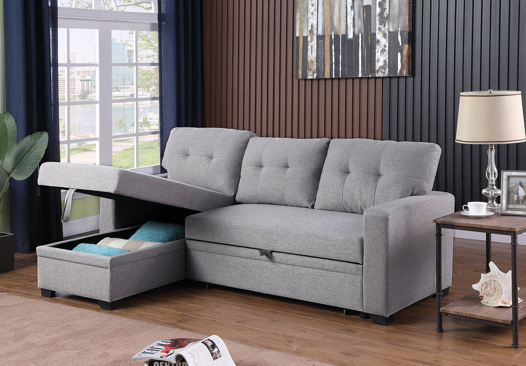 Upholstered Pull out Sectional Sofa with Chaise - Grand Goldman Shop