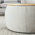 Light Grey Round Storage Ottoman, 2 in 1 Function End Table and Ottoman with Small Seat, Eucalyptus Wood and Foam - Grand Goldman Shop