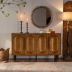 59.84' Gold-Toned 4-Door Sideboard Buffet Cabinet - Solid Wood & MDF Arched Door Storage Console Table for Dining Room/Living Room - Grand Goldman Shop
