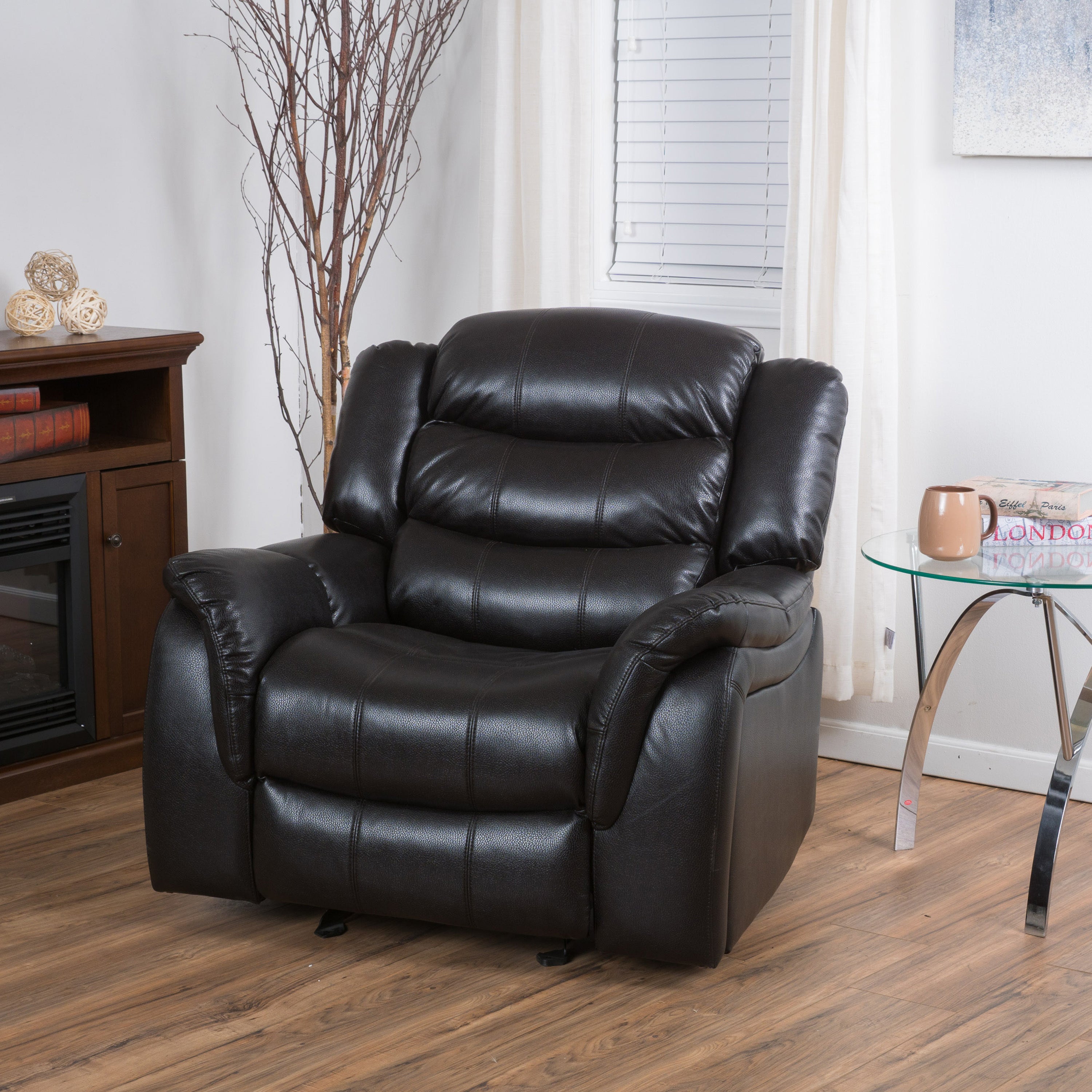 Classic Design Black Berry PU Upholstery Glider Recliner Chair with Spacious Comfort and Durable Construction - Grand Goldman Shop