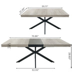 Retro Rectangular Stretch Dining Table in Grey Carole Top with Black Embossed Center Plate and Black Fine Sand Cross Iron Base, Storage Box Included, 55.11''-70.86'' Expandable - Grand Goldman Shop