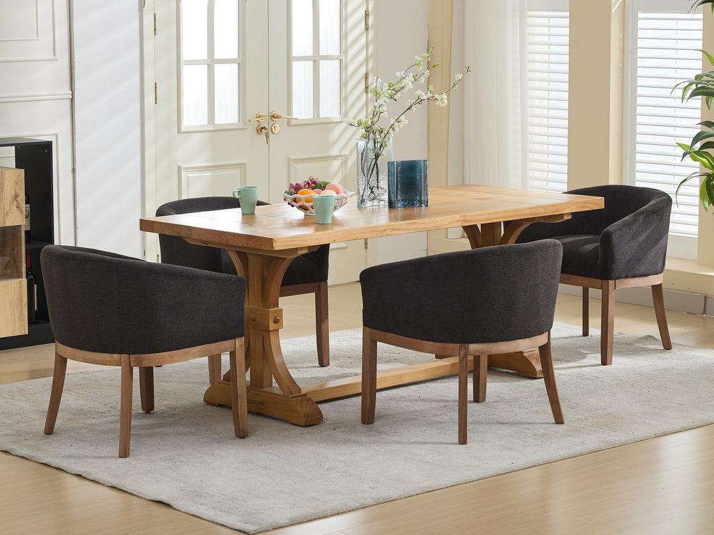 Mid Century Modern Upholstered Barrel Dining Chairs with Arms,Farmhouse Linen Kitchen & Dining Room Chairs with Natural Hardwood Frame, 19' W Accent Chairs,Single Pack,Charcoal Gray,SW1891BK - Grand Goldman Shop
