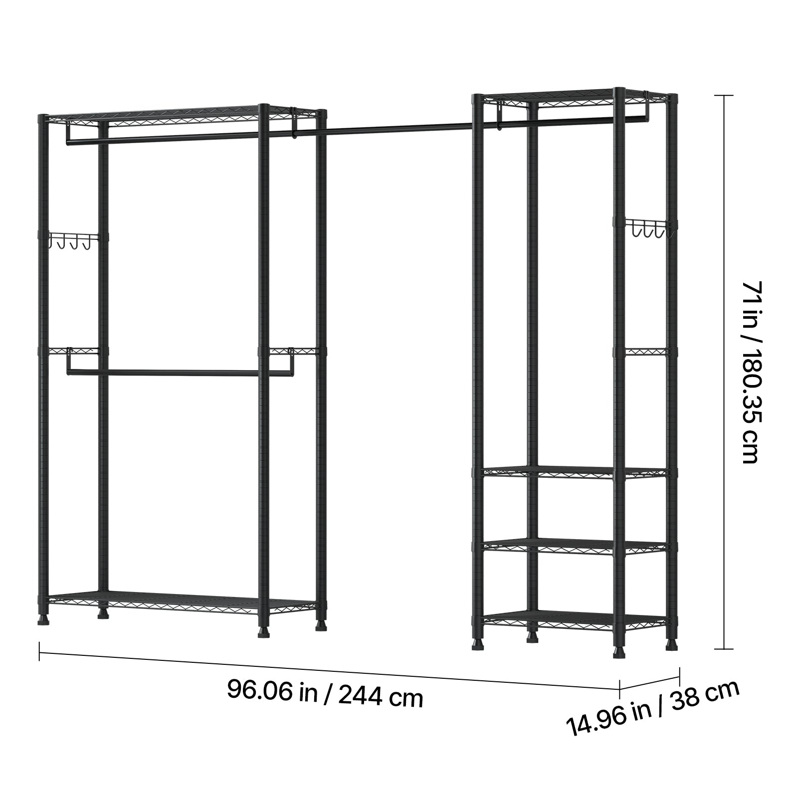 Clothing Garment Rack, Heavy Duty Clothes Rack, Freestanding Clothes Racks with Steel Frame, 800 lbs Load Capacity Closet Wardrobe with Storage Shelves for Bedroom, Clothing Store, Hallway - Grand Goldman Shop