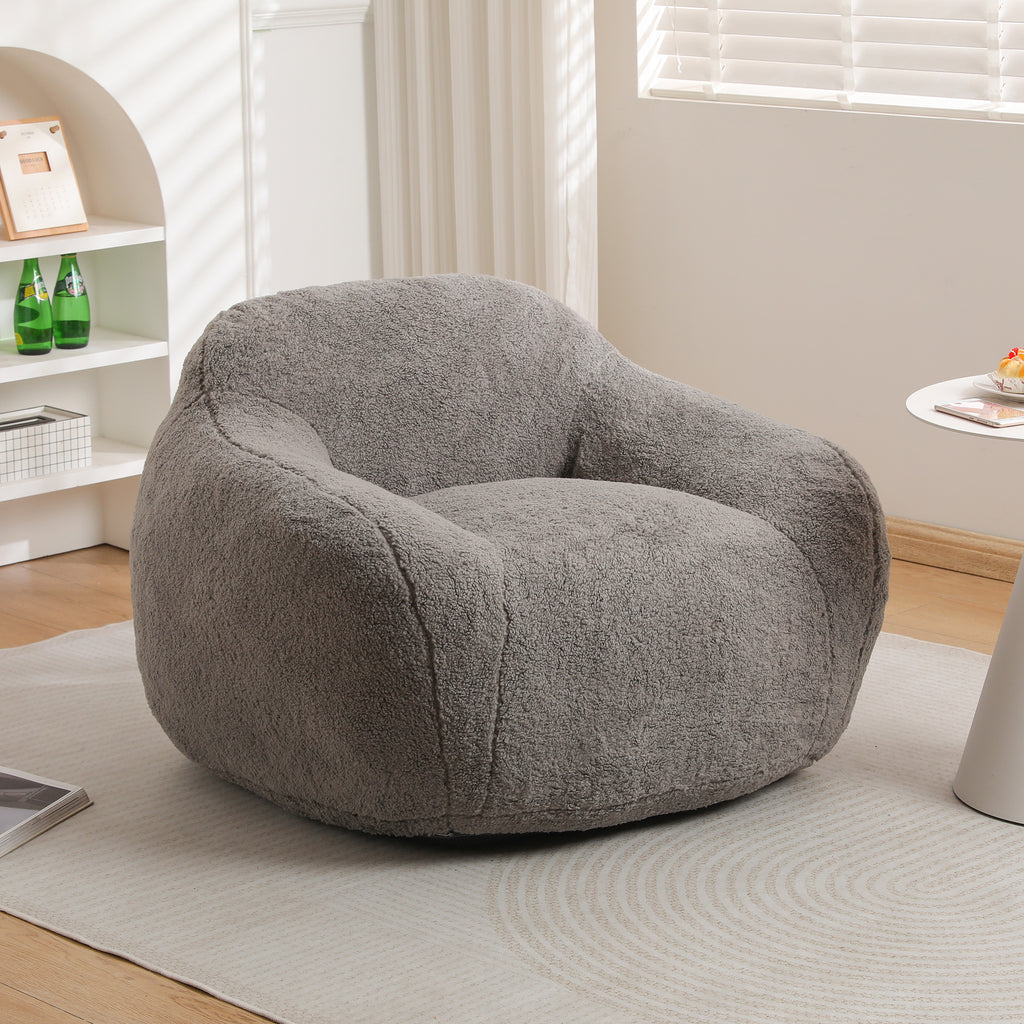 Giant Bean Bag Chair for Adults, Spacious Memory Foam Bean Bag Sofa with Armrests in Light Gray Teddy Fabric, Comfy Seating for Living Room or Bedroom - Grand Goldman Shop