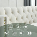 Modern Velvet Sofa with Button Tufting and Metal Legs, Beige Upholstered Couch for Living Room or Bedroom, 3-Seater, W834S00023 - Grand Goldman Shop