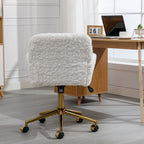 Stylish A&A Furniture Artificial Rabbit Hair Office Chair with Golden Metal Base, Adjustable Swivel Vanity Chair, Beige Velve