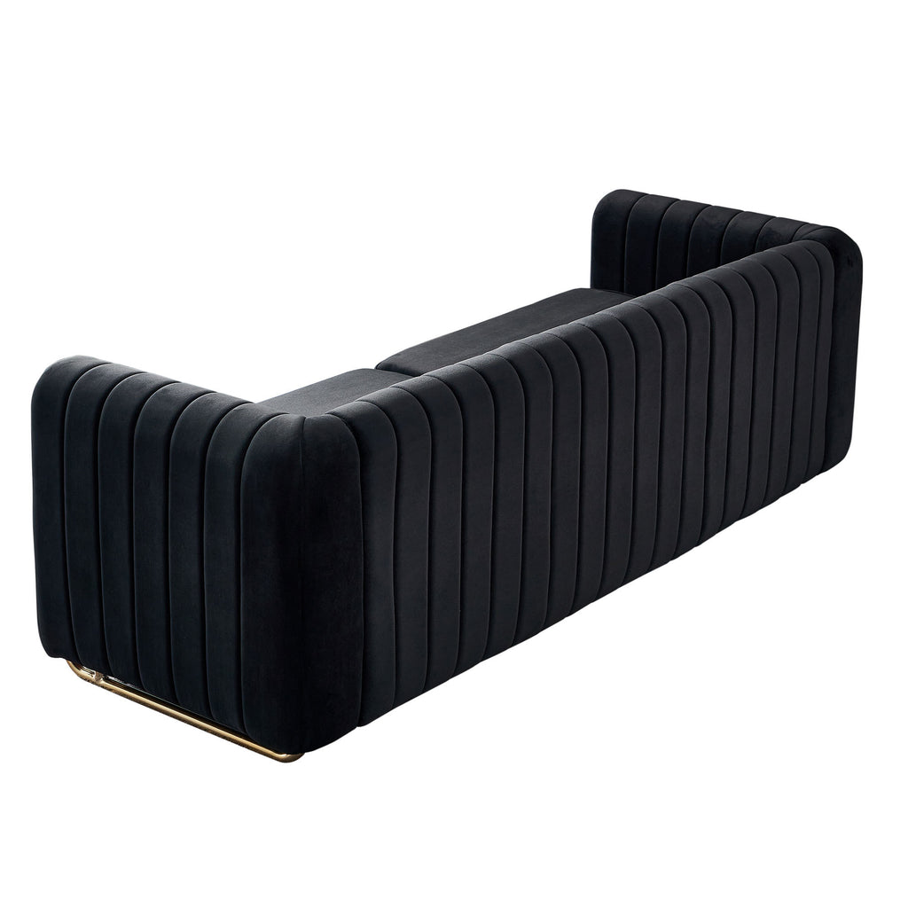 Contemporary Velvet Sofa Couch 84.25''W for Living Room, Black - Grand Goldman Shop