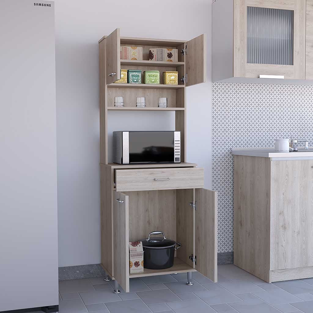 Della 60 Kitchen Pantry with Countertop, Closed & Open Storage -Light Gray | Premium Home Decor - Grand Goldman