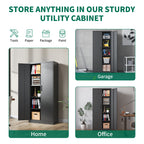 Heavy Metal 72'H Garage Storage Cabinet with Locking Doors, Black Steel, Adjustable Shelves - Grand Goldman