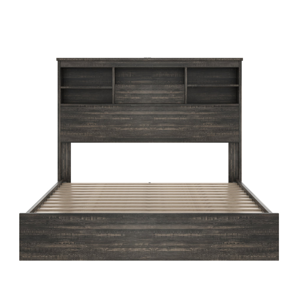 4PCS Bedroom Sets, Wooden Queen Size Bed Frame with Storage Headboard and Charging Station, 2 Nightstands with 2 Drawers, 1 Dresser with 5 Drawers, Antique Gray - Grand Goldman Shop