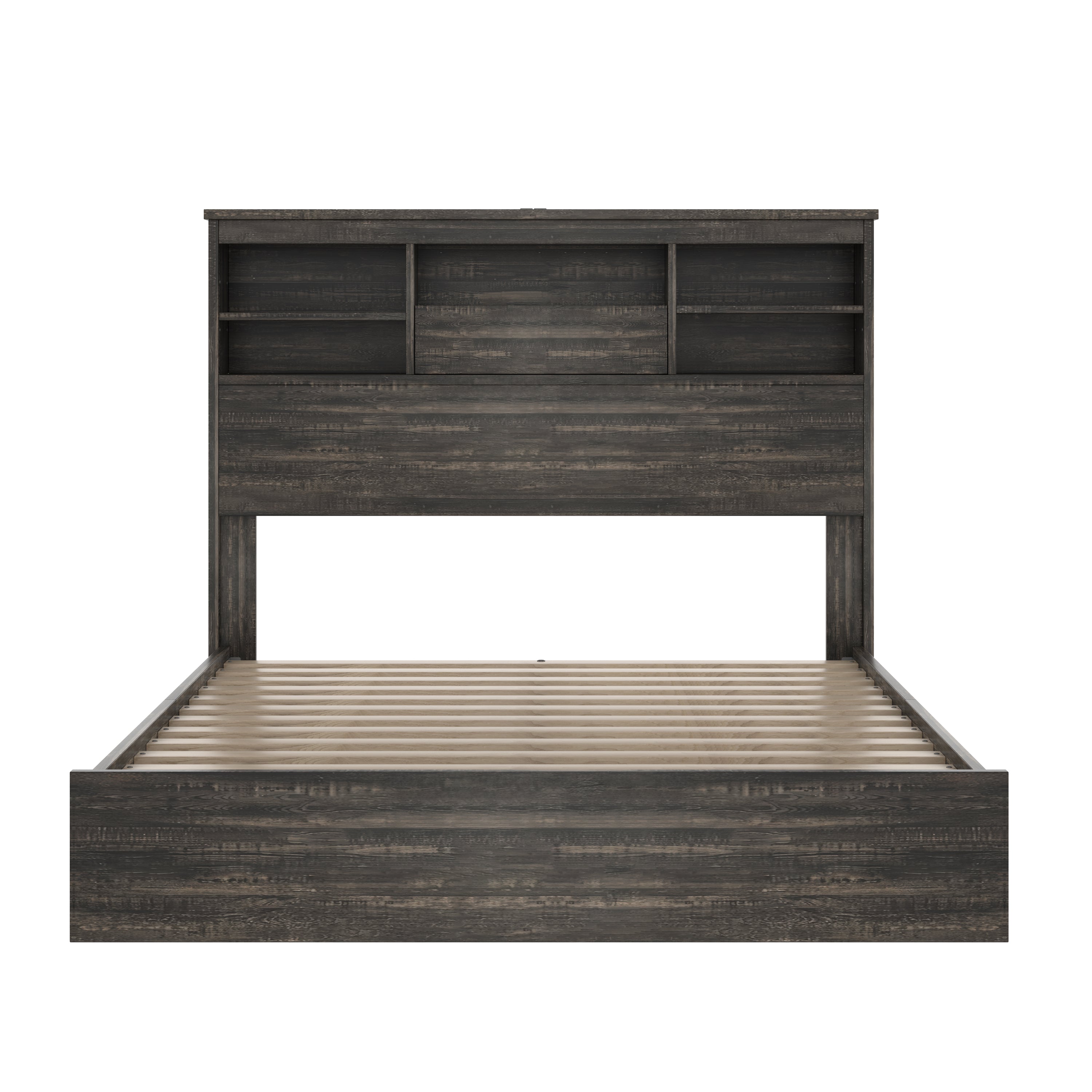 4PCS Bedroom Sets, Wooden Queen Size Bed Frame with Storage Headboard and Charging Station, 2 Nightstands with 2 Drawers, 1 Dresser with 5 Drawers, Antique Gray - Grand Goldman Shop