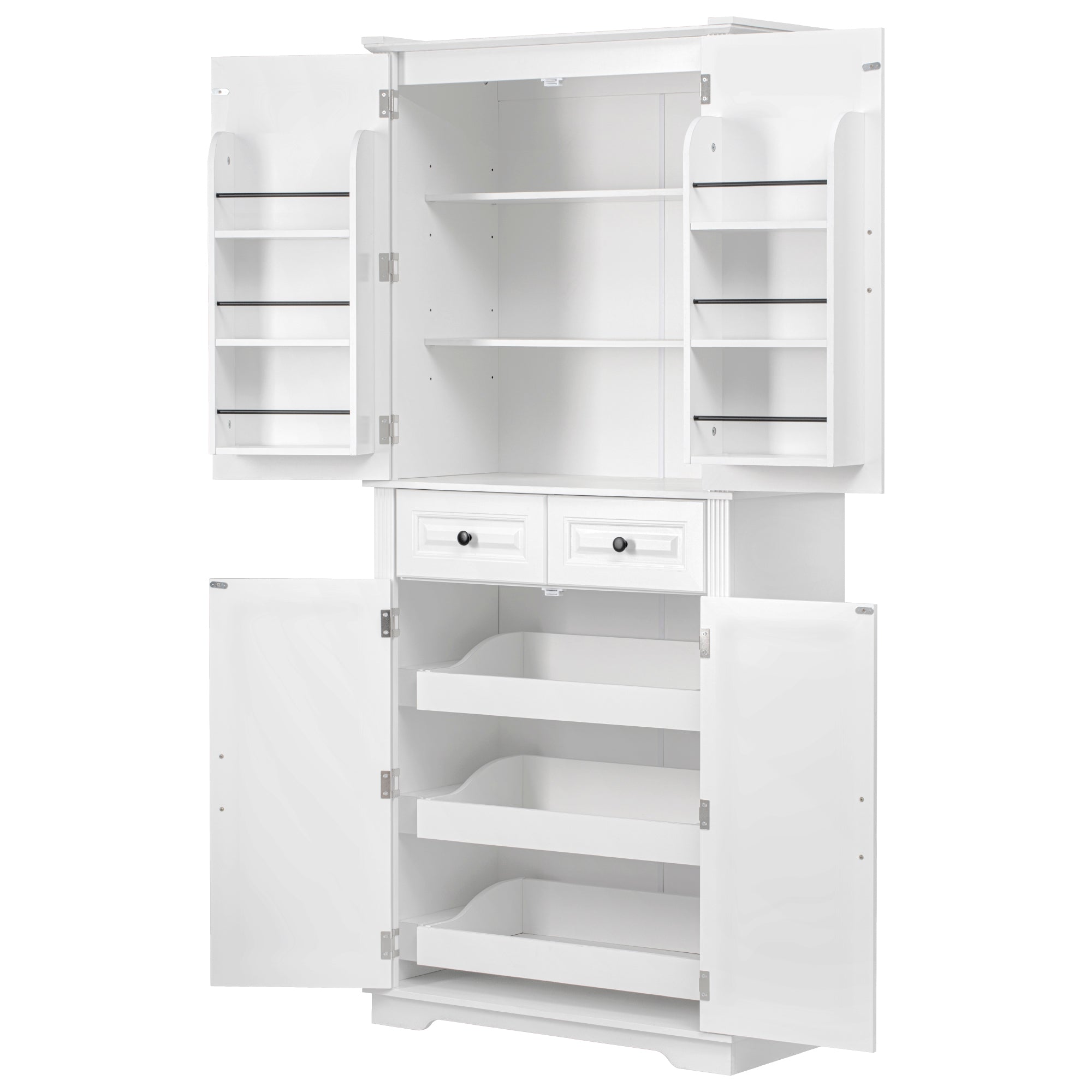 K&K 71' Tall Kitchen Pantry Cabinet with 3 Pull Out Cabinet Organizers, Farmhouse Embossed Texture Storage Cabinet with 6 Door Shelves, 2 Drawers, Freestanding Cupboard for Kitchen, Dining Room White - Grand Goldman Shop