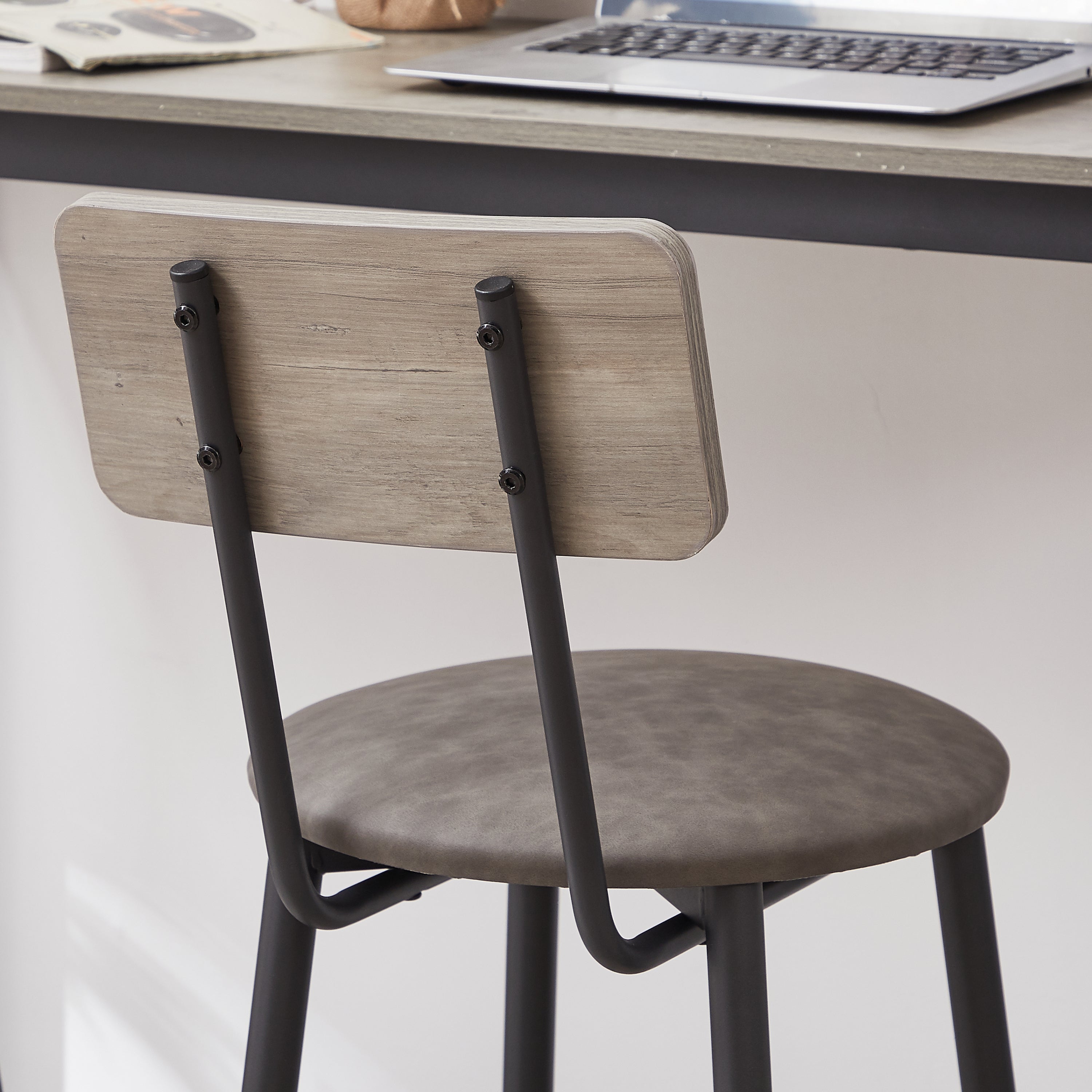 Bar Table Set with 2 Bar stools PU Soft seat with backrest, Grey, 23.62'' W x 23.62'' D x 35.43'' H - Grand Goldman Shop