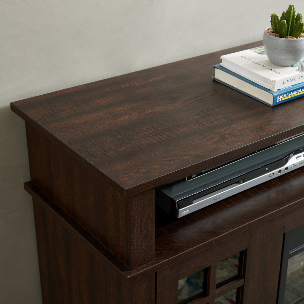 Classic TV Media Stand Modern Entertainment Console with 23' Fireplace Insert for TV Up to 65' with Open and Closed Storage Space, Espresso, 58.25'W*15.75'D*32'H - Grand Goldman Shop