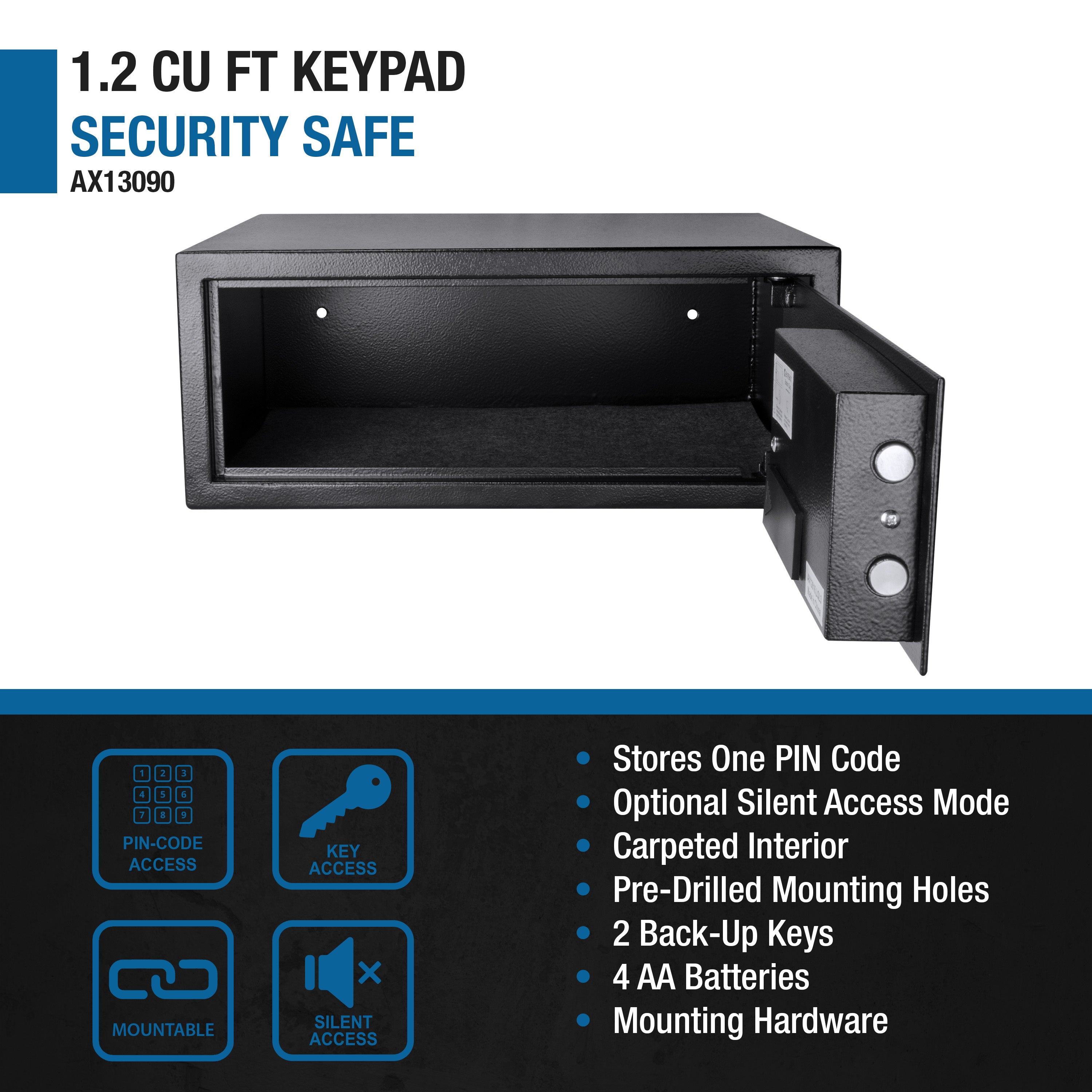 Digital Keypad Security Safe with Quick Access in Black Steel, 1.2 Cu Ft - Grand Goldman