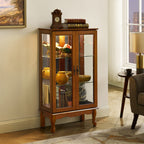 Lighted Curio Cabinet with Adjustable Shelves, Mirrored Back Panel, and Tempered Glass Doors, 3-Tier Oak Finish - Grand Goldman Shop