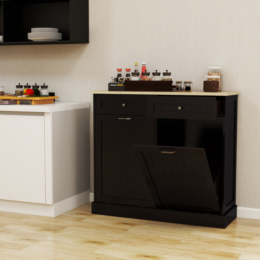 Two Drawers and Two-Compartment Tilt-Out Trash Cabinet Kitchen Trash Cabinet-Black - Grand Goldman Shop